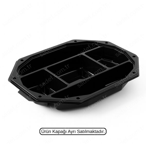 L-466 LİMERA PET SERVİS KABI 32X24 - 5 BÖLMELİ SİYAH GÖVDE 56 GR 100 ADET