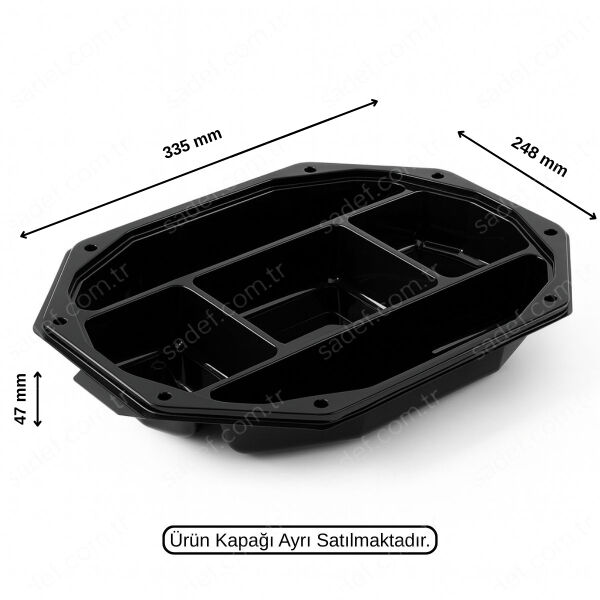 L-466 LİMERA PET SERVİS KABI 32X24 - 5 BÖLMELİ SİYAH GÖVDE 56 GR 100 ADET