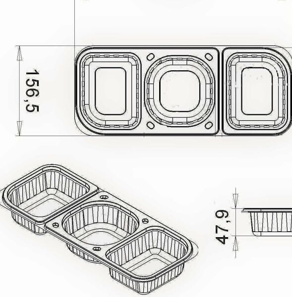 LPP-860 LİMERA PP 3 BÖLMELİ YEMEK KABI - KAPAK & SİYAH GÖVDE 61 GR 100 ADET