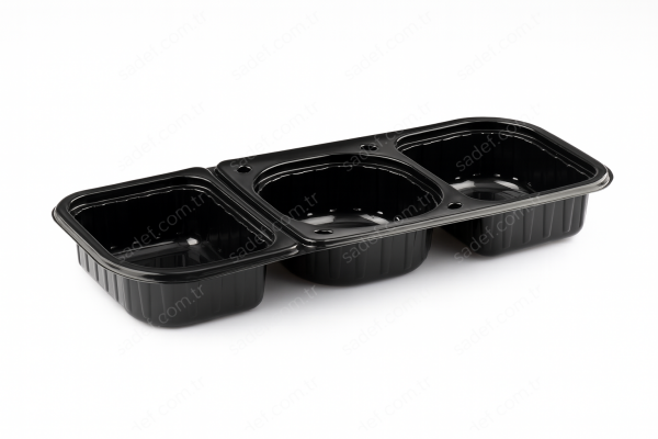 LPP-860 LİMERA PP 3 BÖLMELİ YEMEK KABI - KAPAK & SİYAH GÖVDE 61 GR 100 ADET