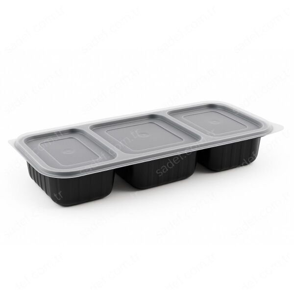 LPP-860 LİMERA PP 3 BÖLMELİ YEMEK KABI - KAPAK & SİYAH GÖVDE 61 GR 100 ADET