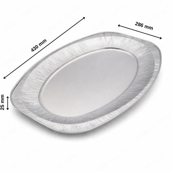 ORTA ALÜMİNYUM OVAL TEPSİ ( 430 X 286 X 25 MM ) 100 ADET