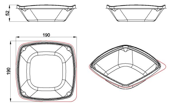 L-321-S LİMERA KARE SALATA GÖVDE 750 CC SİYAH 19 GR 300 ADET