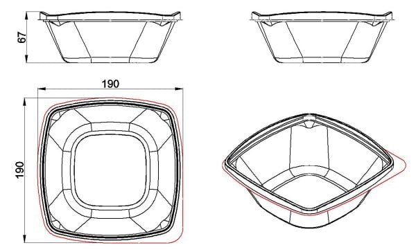 L-322-S LİMERA KARE SALATA GÖVDE 1000 CC SİYAH 23,8 GR 300 ADET