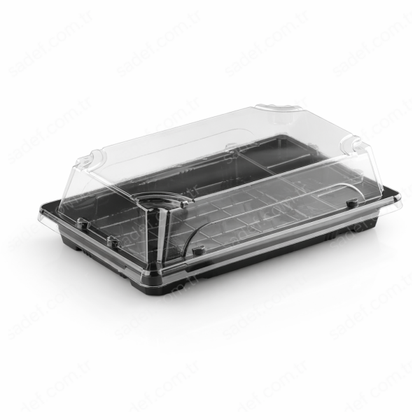 L-ST10 LİMERA PET SUSHI KABI ( 216X136 ) 4 BÖLMELİ GÖVDE + KAPAK 35 GR 300 ADET