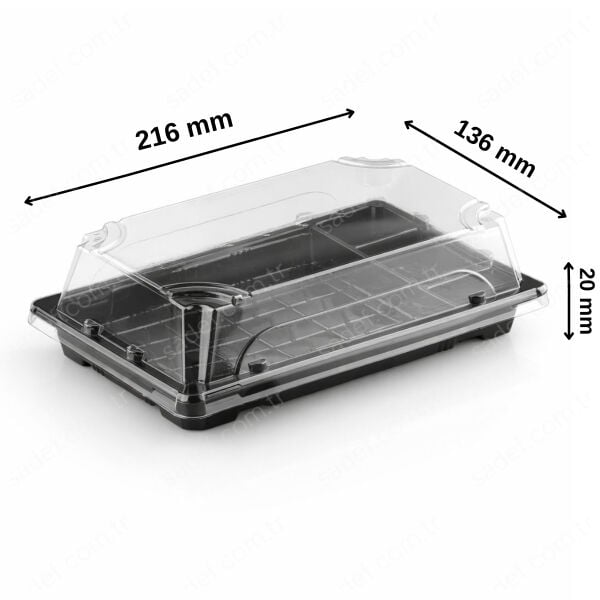 L-ST10 LİMERA PET SUSHI KABI ( 216X136 ) 4 BÖLMELİ GÖVDE + KAPAK 35 GR 300 ADET