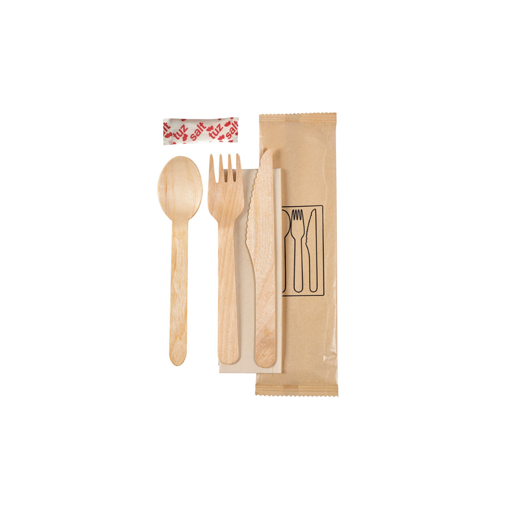 ORGANİK SET KAŞIK+ÇATAL+BIÇAK+TUZ+PEÇETE 5 Lİ 500 ADET