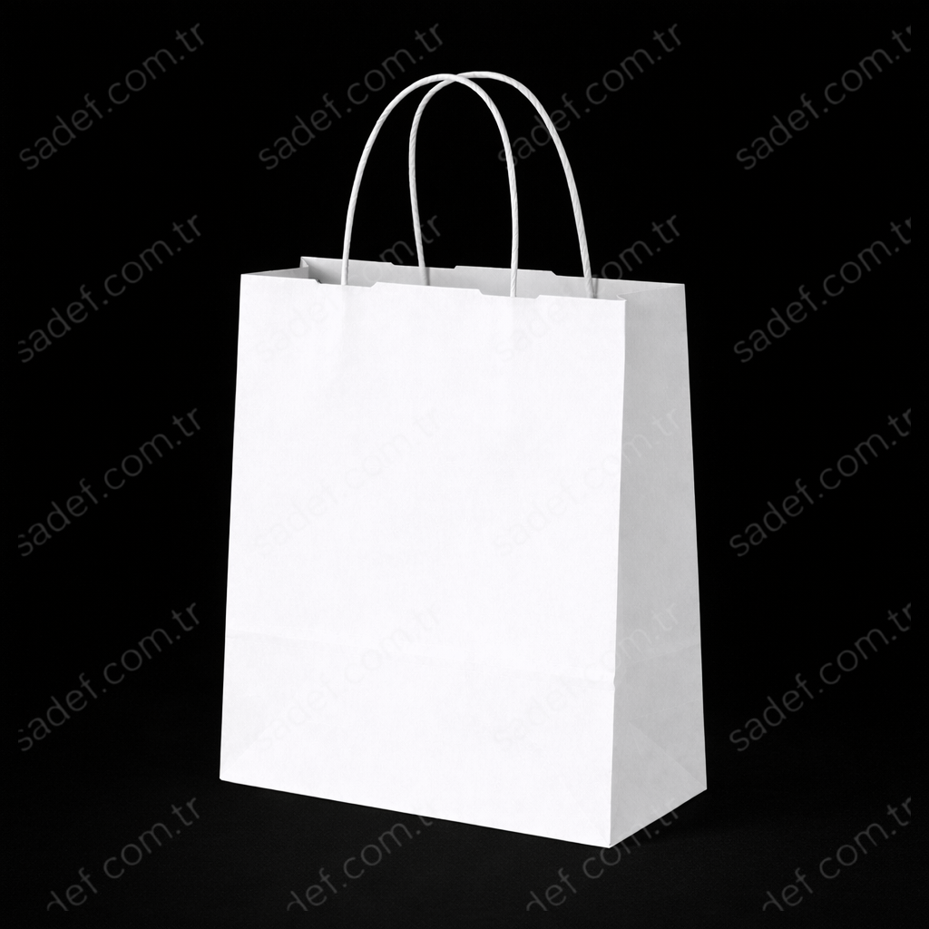 BEYAZ - BÜKÜM SAPLI KAĞIT ÇANTA 18X24X8 CM 100 ADET