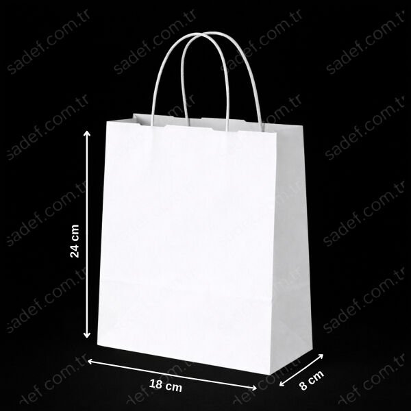 BEYAZ - BÜKÜM SAPLI KAĞIT ÇANTA 18X24X8 CM 100 ADET
