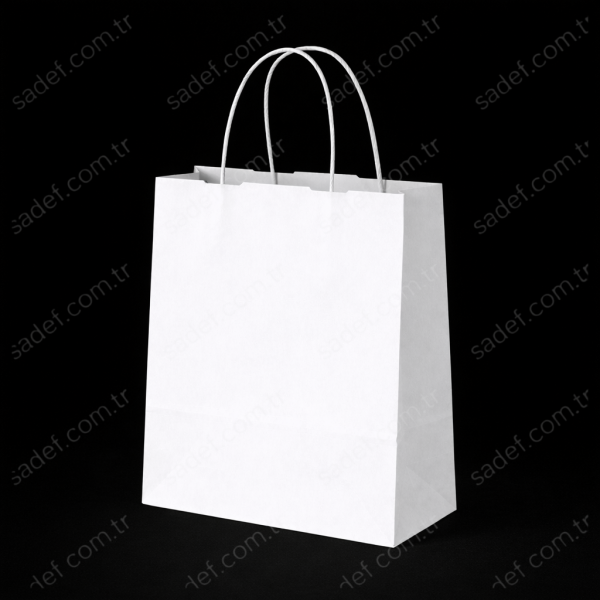 BEYAZ - BÜKÜM SAPLI KAĞIT ÇANTA 18X24X8 CM 400 ADET