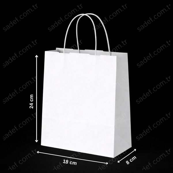 BEYAZ - BÜKÜM SAPLI KAĞIT ÇANTA 20X24X10 CM 250 ADET