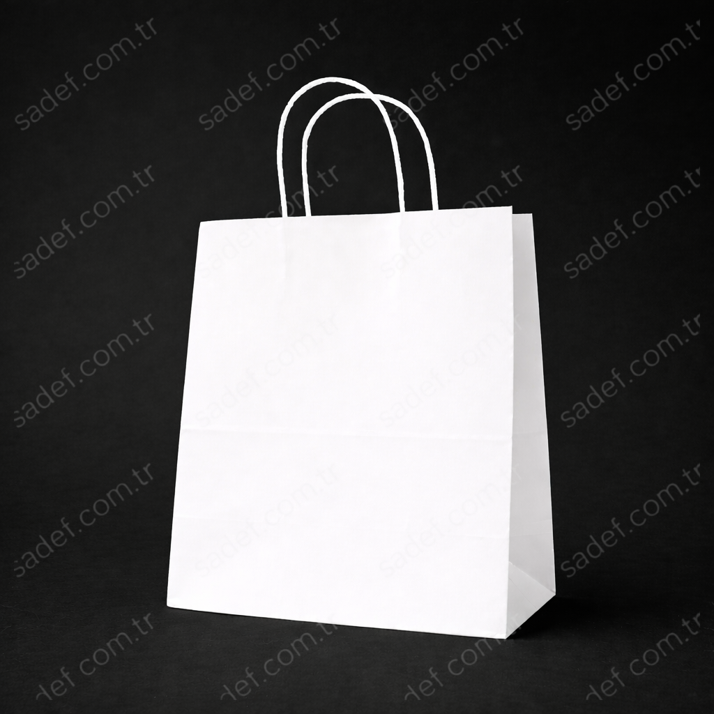 BEYAZ - BÜKÜM SAPLI KAĞIT ÇANTA 25X31X12 CM 100 ADET