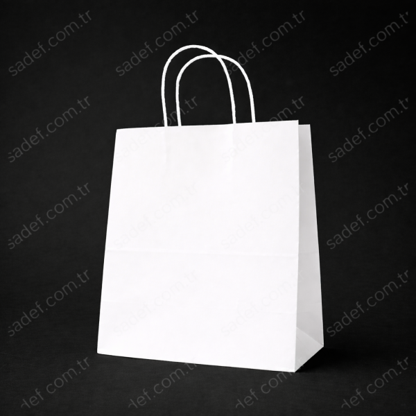 BEYAZ - BÜKÜM SAPLI KAĞIT ÇANTA 25X31X12 CM 100 ADET