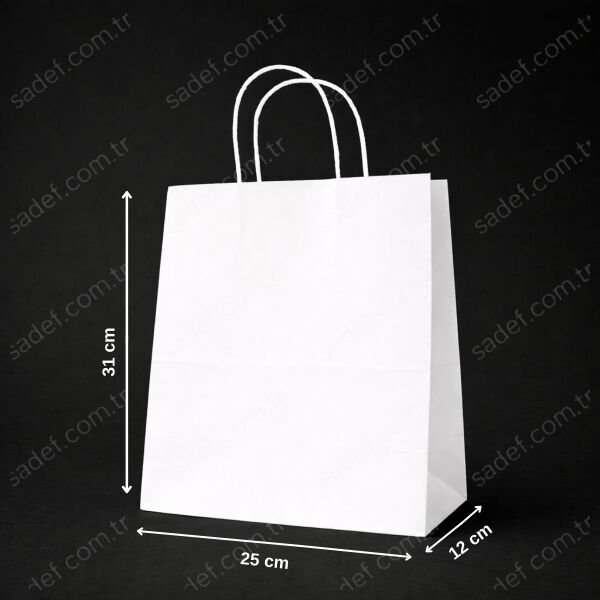BEYAZ - BÜKÜM SAPLI KAĞIT ÇANTA 25X31X12 CM 100 ADET