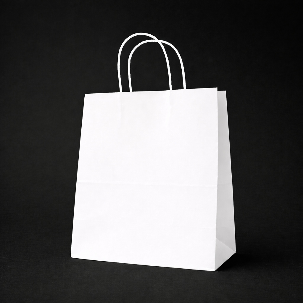 BEYAZ - BÜKÜM SAPLI KAĞIT ÇANTA 25X31X12 CM 250 ADET