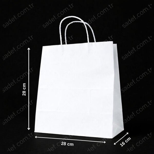 BEYAZ - BÜKÜM SAPLI KAĞIT ÇANTA 28X28X16 CM 100 ADET