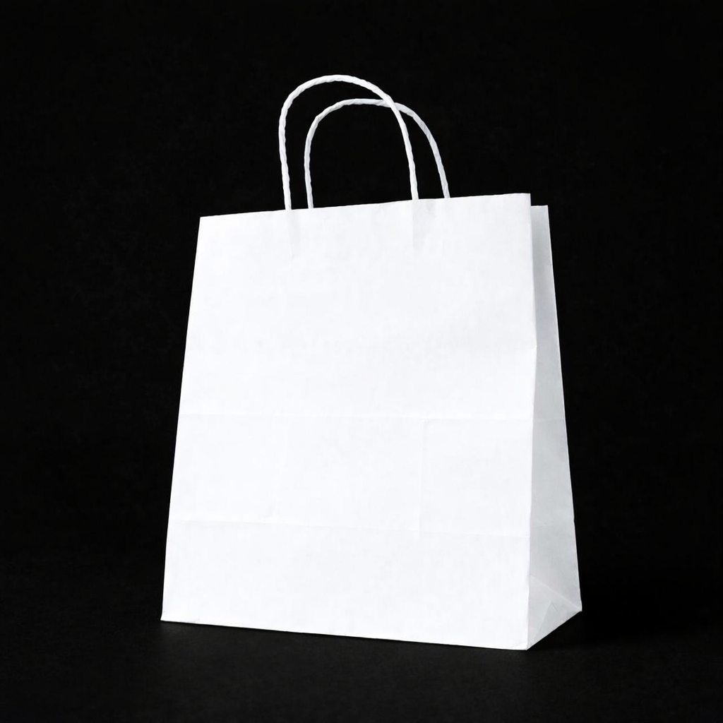 BEYAZ - BÜKÜM SAPLI KAĞIT ÇANTA 28X28X16 CM 250 ADET