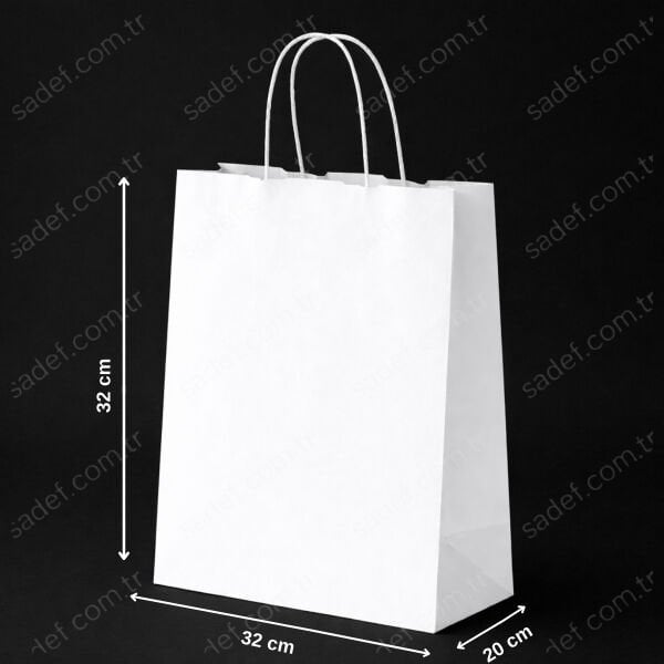BEYAZ - BÜKÜM SAPLI KAĞIT ÇANTA 32X32X20 CM 100 ADET