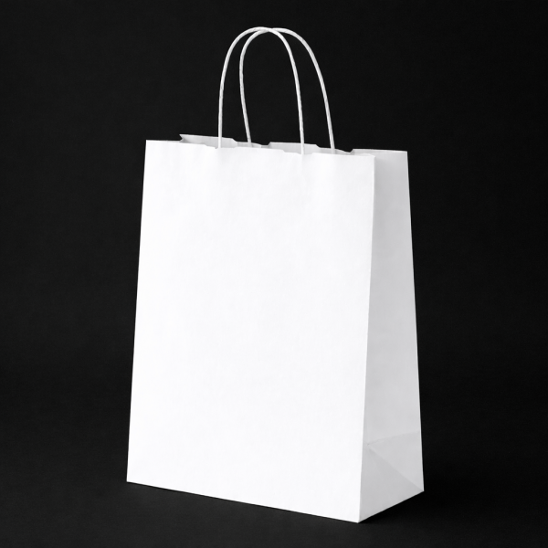 BEYAZ - BÜKÜM SAPLI KAĞIT ÇANTA 32X32X20 CM 250 ADET