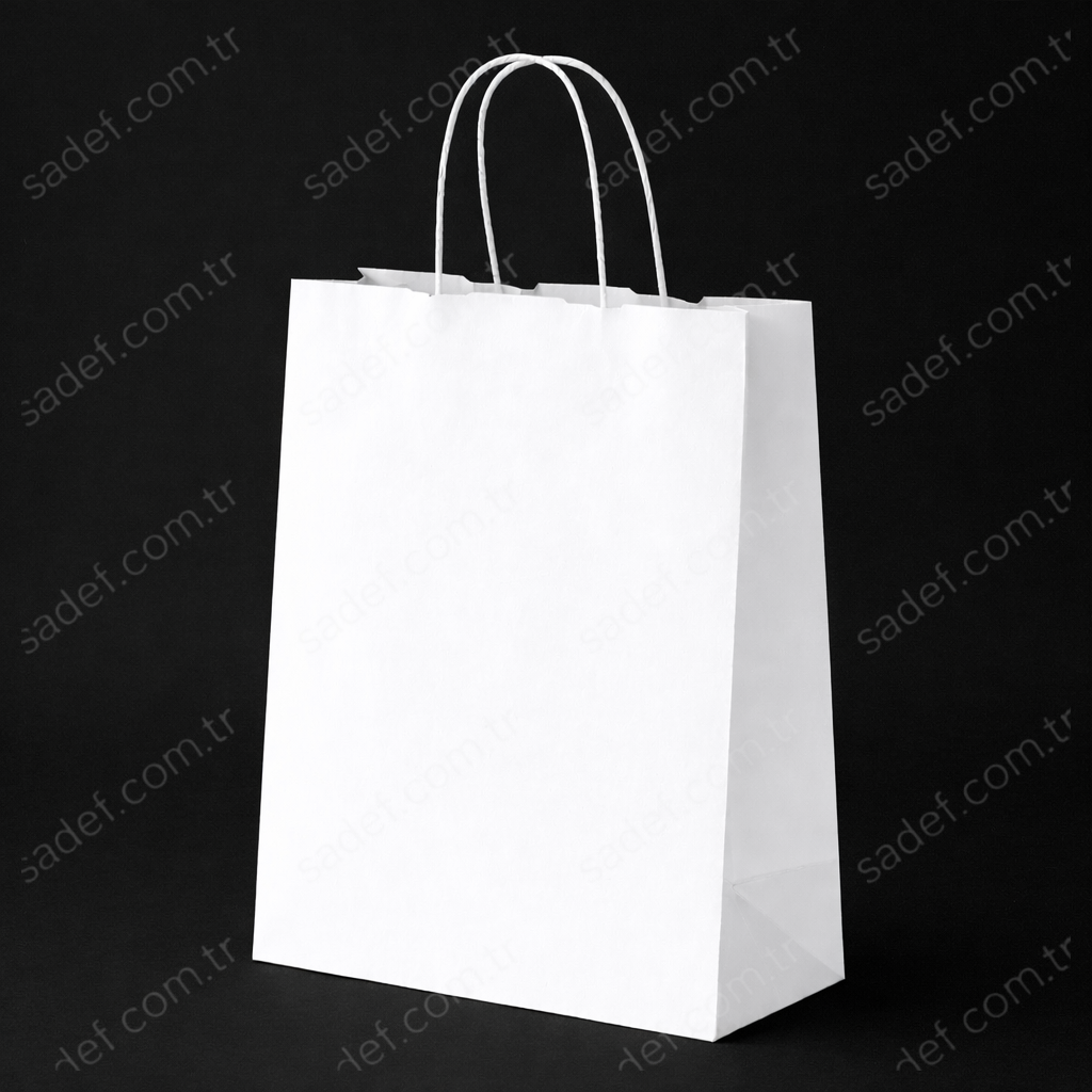 BEYAZ - BÜKÜM SAPLI KAĞIT ÇANTA 32X32X20 CM 250 ADET