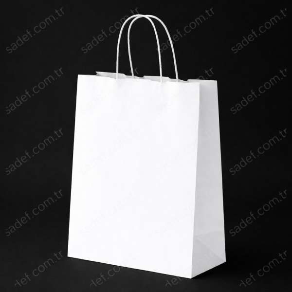 BEYAZ - BÜKÜM SAPLI KAĞIT ÇANTA 32X32X20 CM 250 ADET