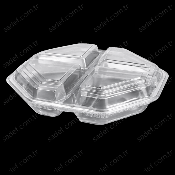 4 BÖLMELİ SEKİZGEN KENDİNDEN KAPAKLI KAP 60 GR SERPET 175 ADET