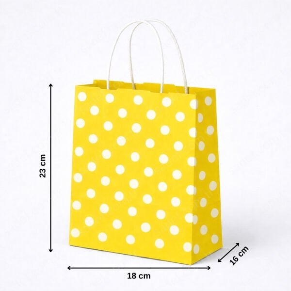 SARI PUANTİYELİ BÜKÜM SAPLI - KÜÇÜK BOY KAĞIT ÇANTA 18X23 CM 250 ADET