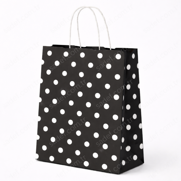 SİYAH PUANTİYELİ BÜKÜM SAPLI - BÜYÜK BOY KAĞIT ÇANTA 32X41 CM 100 ADET