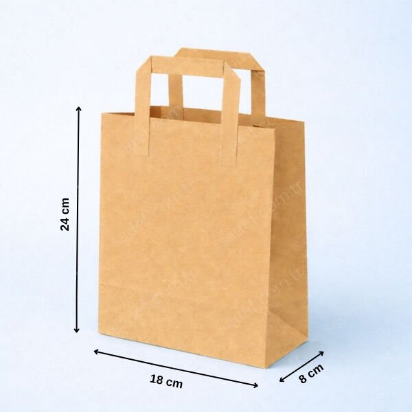 FLAT SAPLI KRAFT KAĞIT ÇANTA 18X24X8 CM 100 ADET