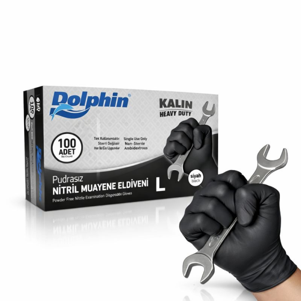 DOLPHİN POWER GRIP EKSTRA KALIN ELDİVEN SİYAH LARGE 50 ADET X 20 PAKET