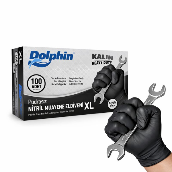 DOLPHİN POWER GRIP EKSTRA KALIN ELDİVEN SİYAH X LARGE 50 ADET X 20 PAKET