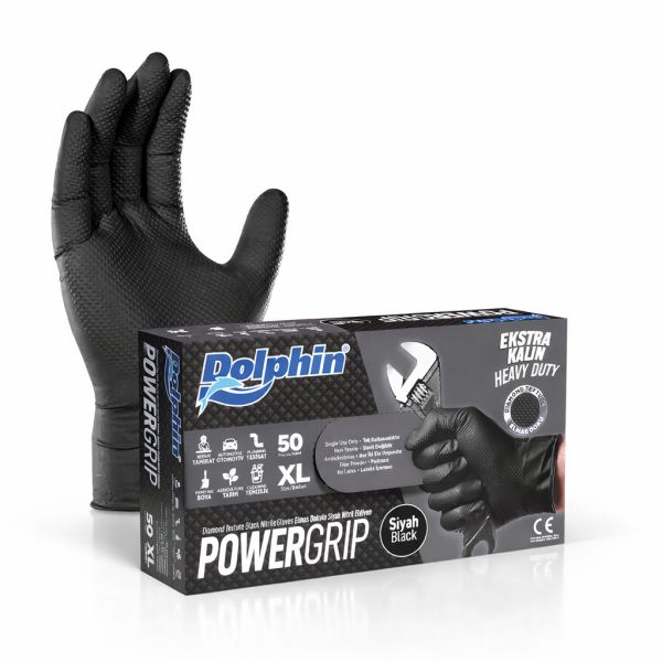 DOLPHİN POWER GRIP EKSTRA KALIN ELDİVEN SİYAH X LARGE 50 ADET X 20 PAKET