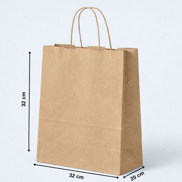 BÜKÜM SAPLI KRAFT KAĞIT ÇANTA 32X32X20 CM 100 ADET