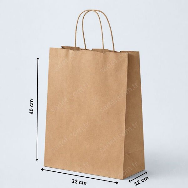 BÜKÜM SAPLI KRAFT KAĞIT ÇANTA 32X40X12 CM 100 ADET