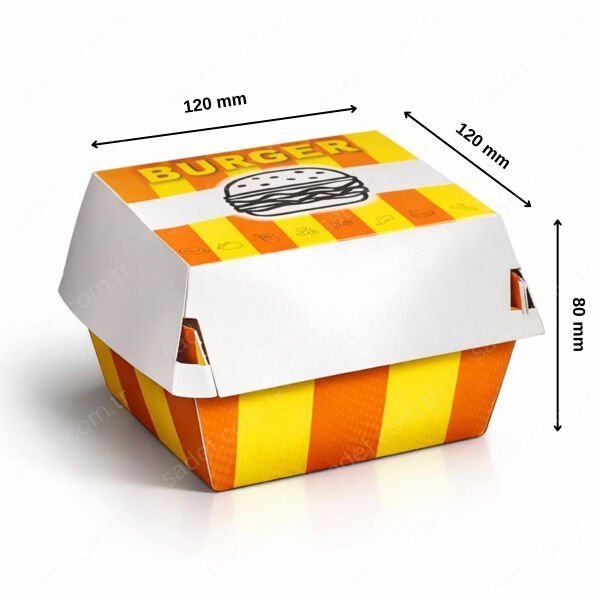 OREGO BASKILI HAMBURGER KUTUSU ( 12X12X8  ORTA BOY 150 ADET