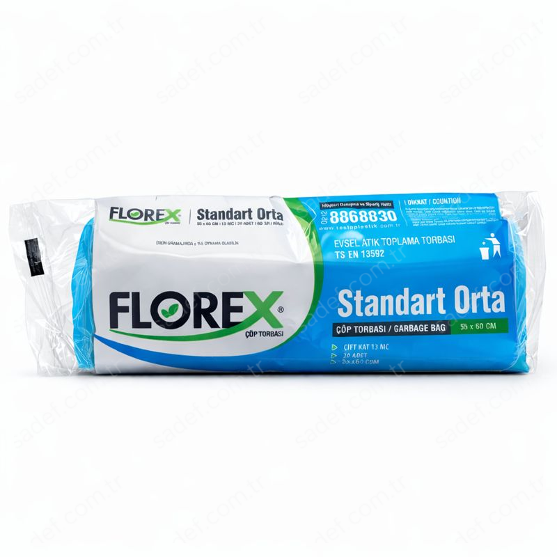 525 MAVİ STD ORTA ÇÖP POŞETİ ( 55X60 CM ) 80 GR RL 20 AD X 50 RL 4 KG 13 MC 40 LT