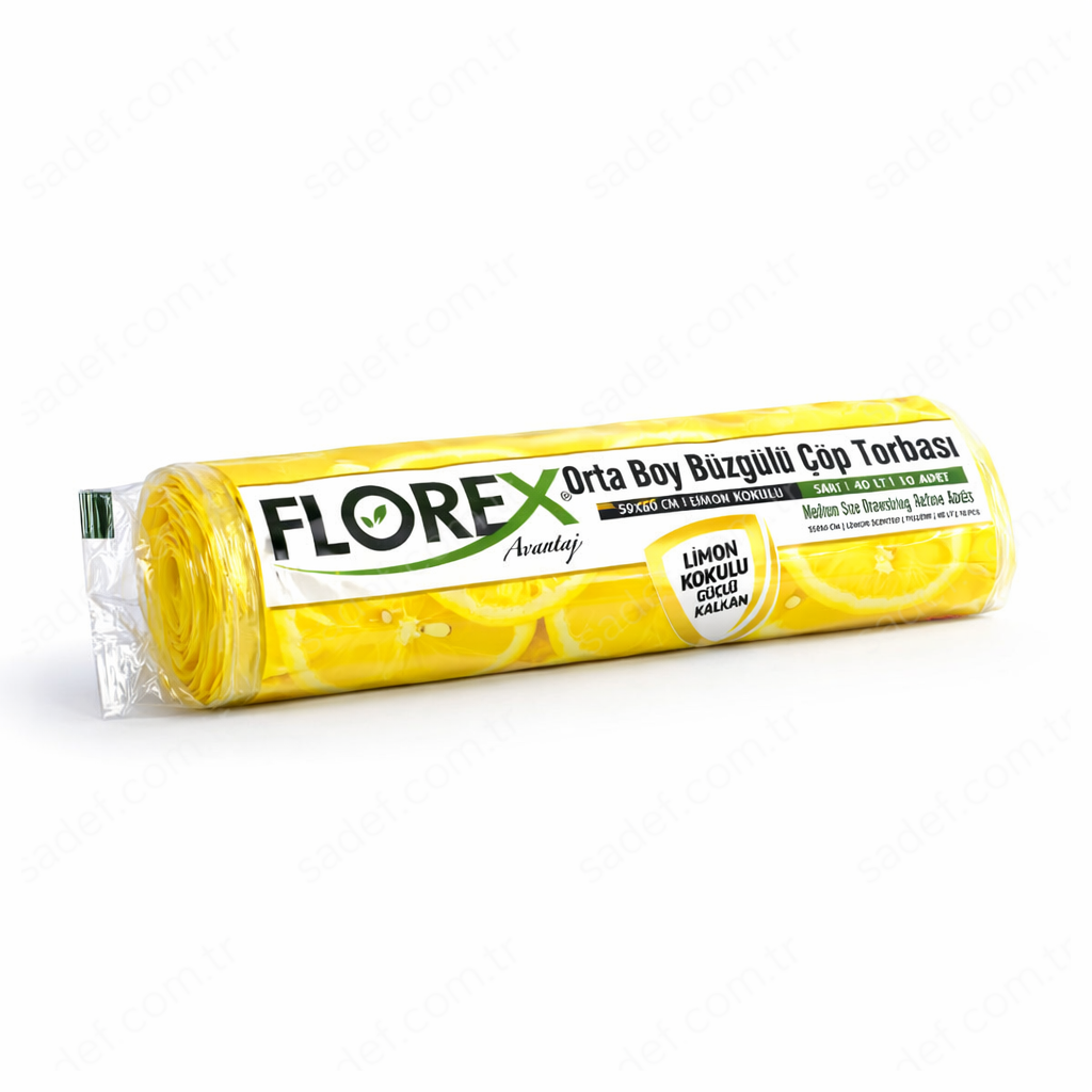 401 LİMON ORTA BOY BÜZGÜLÜ ÇÖP POŞETİ ( 55X60 CM ) 130 GR RL 10 AD X 25 RL 3,25 KG 43 MC 40 LT