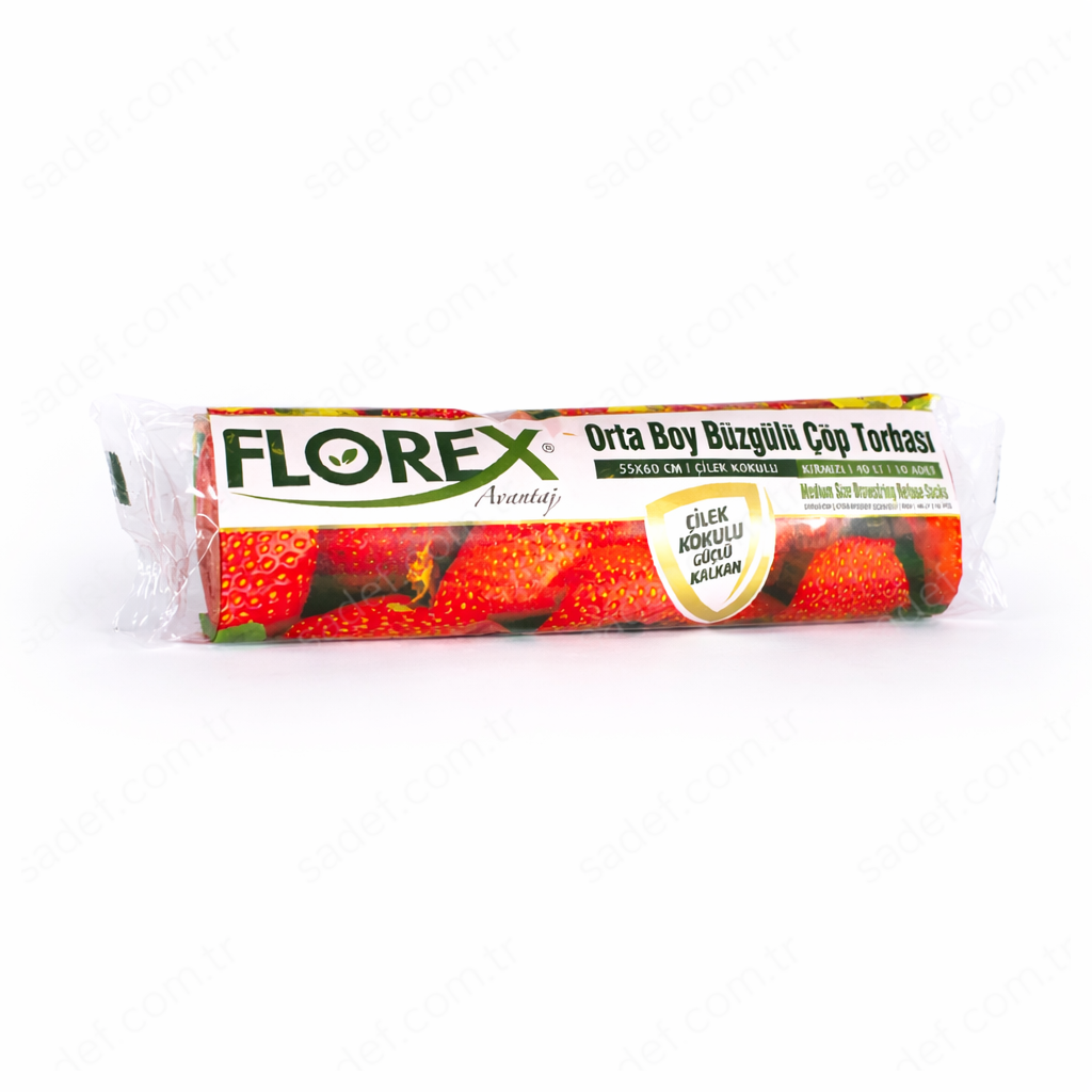 402 ÇİLEK ORTA BOY BÜZGÜLÜ ÇÖP POŞETİ ( 55X60 CM ) 130 GR RL 10 AD X 25 RL 3,25 KG 43 MC 40 LT