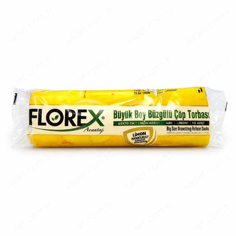 501 LİMON BÜYÜK BOY BÜZGÜLÜ ÇÖP POŞETİ ( 65X70 CM ) 130 GR RL 10 AD X 25 RL 3,25 KG 31 MC 60 LT