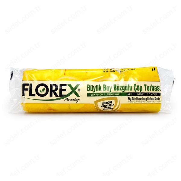 501 LİMON BÜYÜK BOY BÜZGÜLÜ ÇÖP POŞETİ ( 65X70 CM ) 130 GR RL 10 AD X 25 RL 3,25 KG 31 MC 60 LT