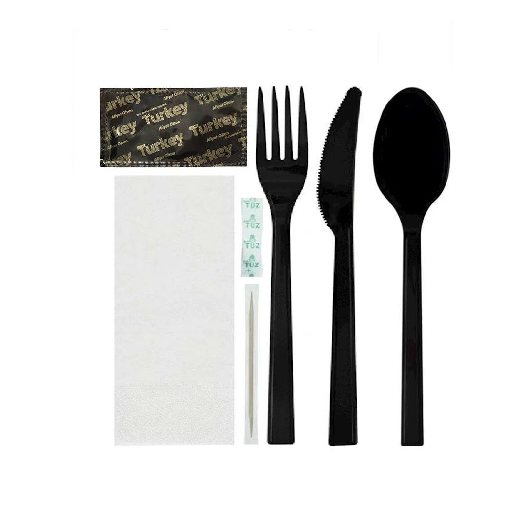 EKSTRA SİYAH LÜX LOKANTA SET ÇATAL KAŞIK BIÇAK 7 Lİ 500 ADET