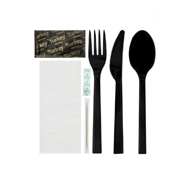 EKSTRA SİYAH LÜX LOKANTA SET ÇATAL KAŞIK BIÇAK 7 Lİ 500 ADET