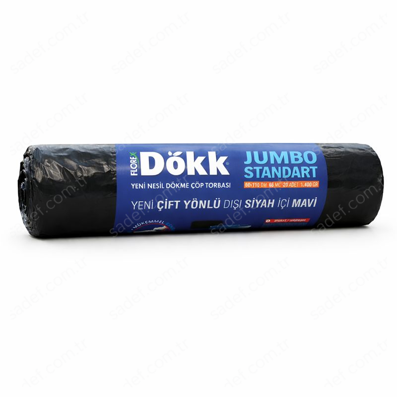 518 DÖKK STD JUMBO ÇÖP POŞETİ ( 80X110 CM ) 1400 GR RL 20 AD X 9 RL 12,6 KG 86 MC 120 LT SİYAH