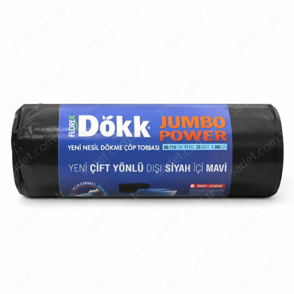 519 DÖKK POWER JUMBO ÇÖP POŞETİ ( 80X110 CM ) 1800 GR RL 20 AD X 7 RL 12,6 KG 111 MC 120 LT SİYAH