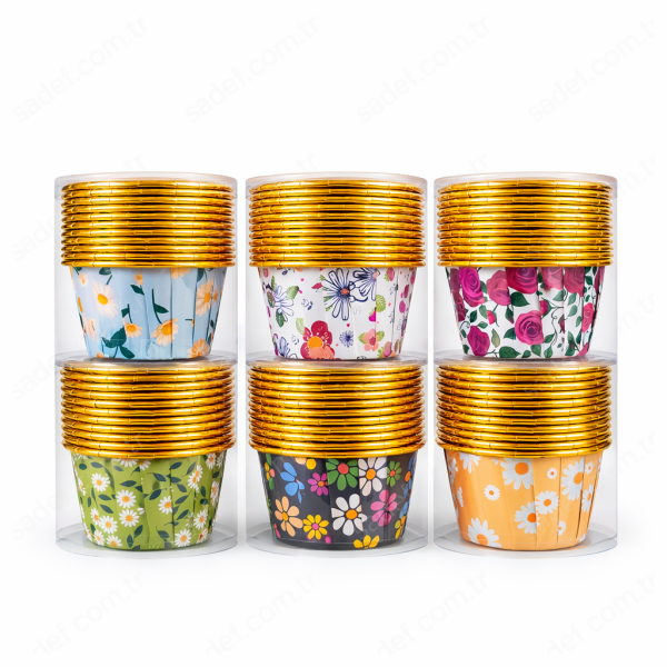 RENKLİ MUFFİN KEK KAPSÜLÜ 5X4 CM - İÇİ GOLD 12 AD X 12 PAKET