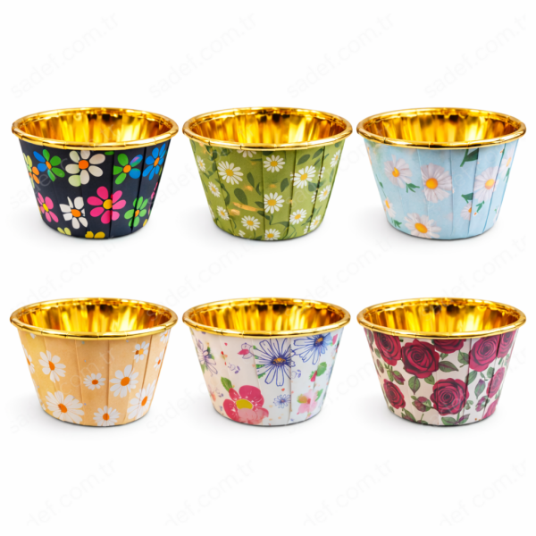 RENKLİ MUFFİN KEK KAPSÜLÜ 5X4 CM - İÇİ GOLD 12 AD X 12 PAKET