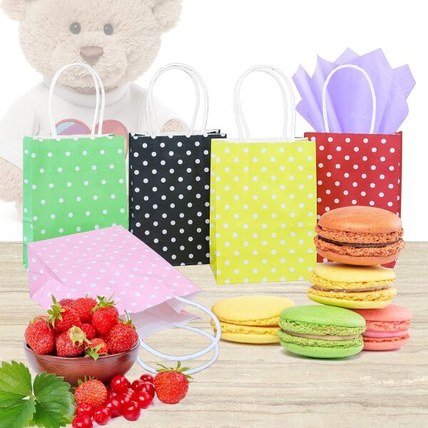 SİYAH PUANTİYELİ BÜKÜM SAPLI  - ORTA BOY KAĞIT ÇANTA 25X31 CM 100 ADET