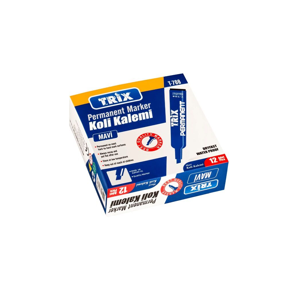 TRİX KESİK UÇ PERMANENT KOLİ KALEMİ MAVİ 12 ADET