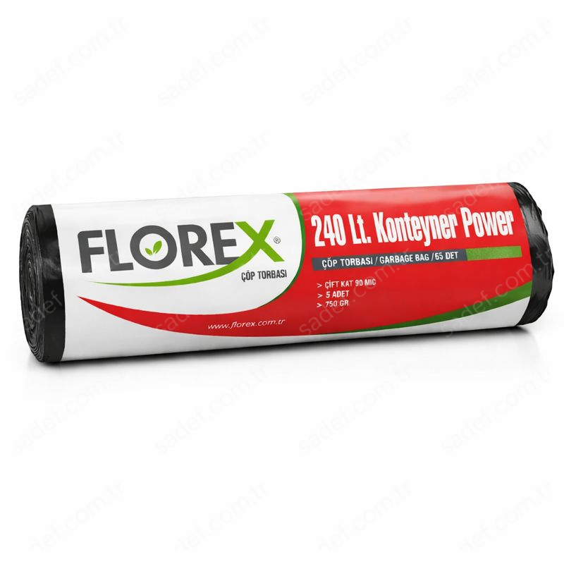 550 POWER 240 LT KONTEYNER ÇÖP POŞETİ ( 120X150 CM ) 750 GR RL 5 AD X 10 RL 7,5 KG 90 MC SİYAH