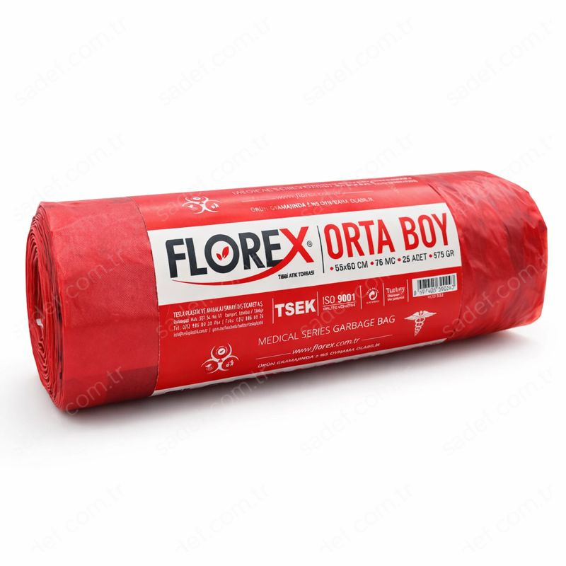 532 TIBBİ ATIK ORTA BOY ÇÖP POŞETİ ( 55X60 CM ) 575 GR RL 25 AD X 10 RL 5,8 KG 76 MC 40 LT KIRMIZI